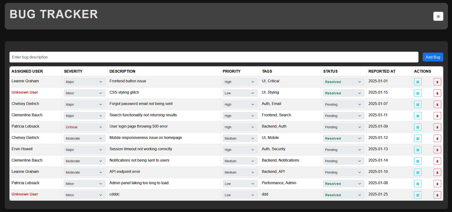 Bug Tracker - React & Redux 